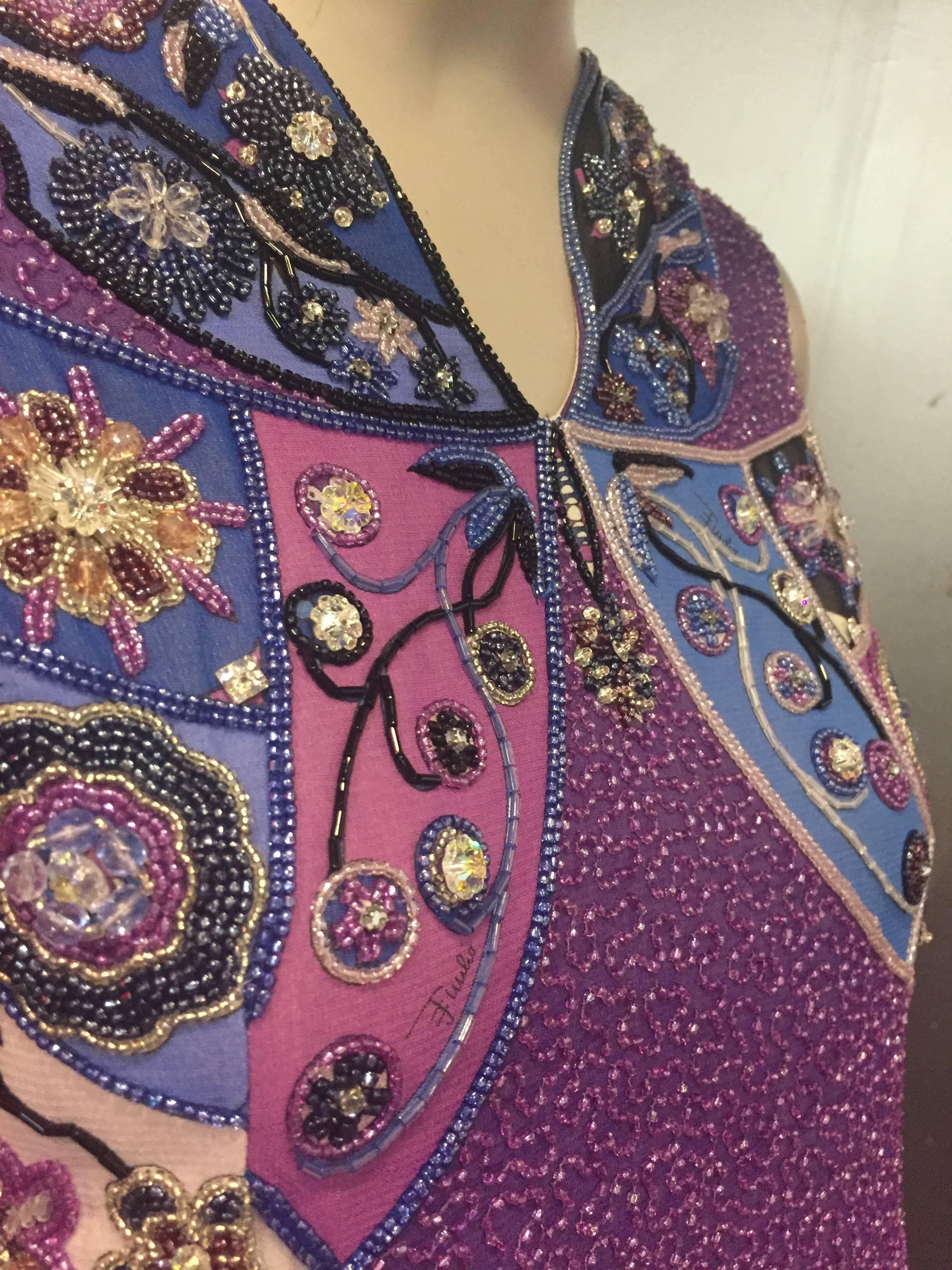 1960s Emilio Pucci Beaded and Embellished Print Top w Back Buttons In Excellent Condition In Gresham, OR