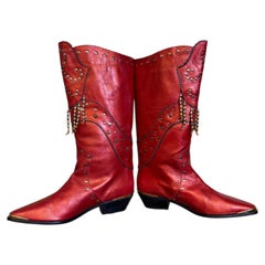 Westernstiefel aus rotem Metallic-Leder in Wadenlänge von Margaret Jerrald aus den 1980er Jahren