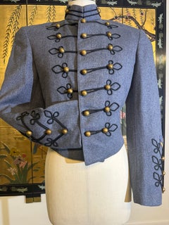 1940s Military Academy Jacket in Steel Blue Wool w Braid Work & Gold Buttons
