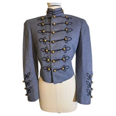 1940s Military Academy Jacket in Steel Blue Wool w Braid Work & Gold Buttons