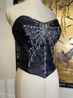 1980 s EREZ Lambskin Leather Bustier w Crystal Teardrop Spiderweb Embellishment