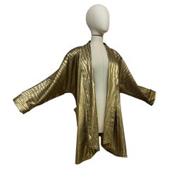1980s Gold Metallic Tiger Patterned Rainwear In Swingcoat Style w Back Belt