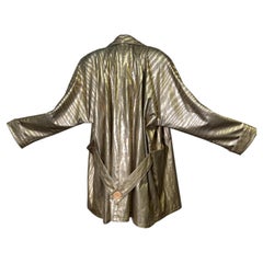 1980s Gold Metallic Tiger Patterned Rainwear In Swingcoat Style w Back Belt