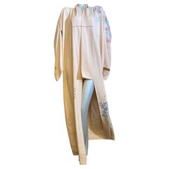 1940s Petal Pink Silk Kimono w Delicate Hand-Painted Floral Designs