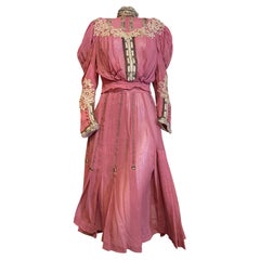 Victorian Rose Color Sheer Blouse & Skirt Ribbon & Lace Embellished Ensemble