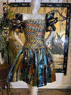 1980s Novarese Gold Plaid Cocktail Mini Dress