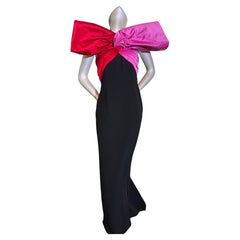 1988 Archival Bill Blass Black Silk Crepe Gown w Dramatic Two-Tone Bow