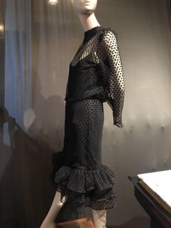 1980s Christian Dior Pointe D'Esprit Tulle Cocktail Dress with Ruffle Hem