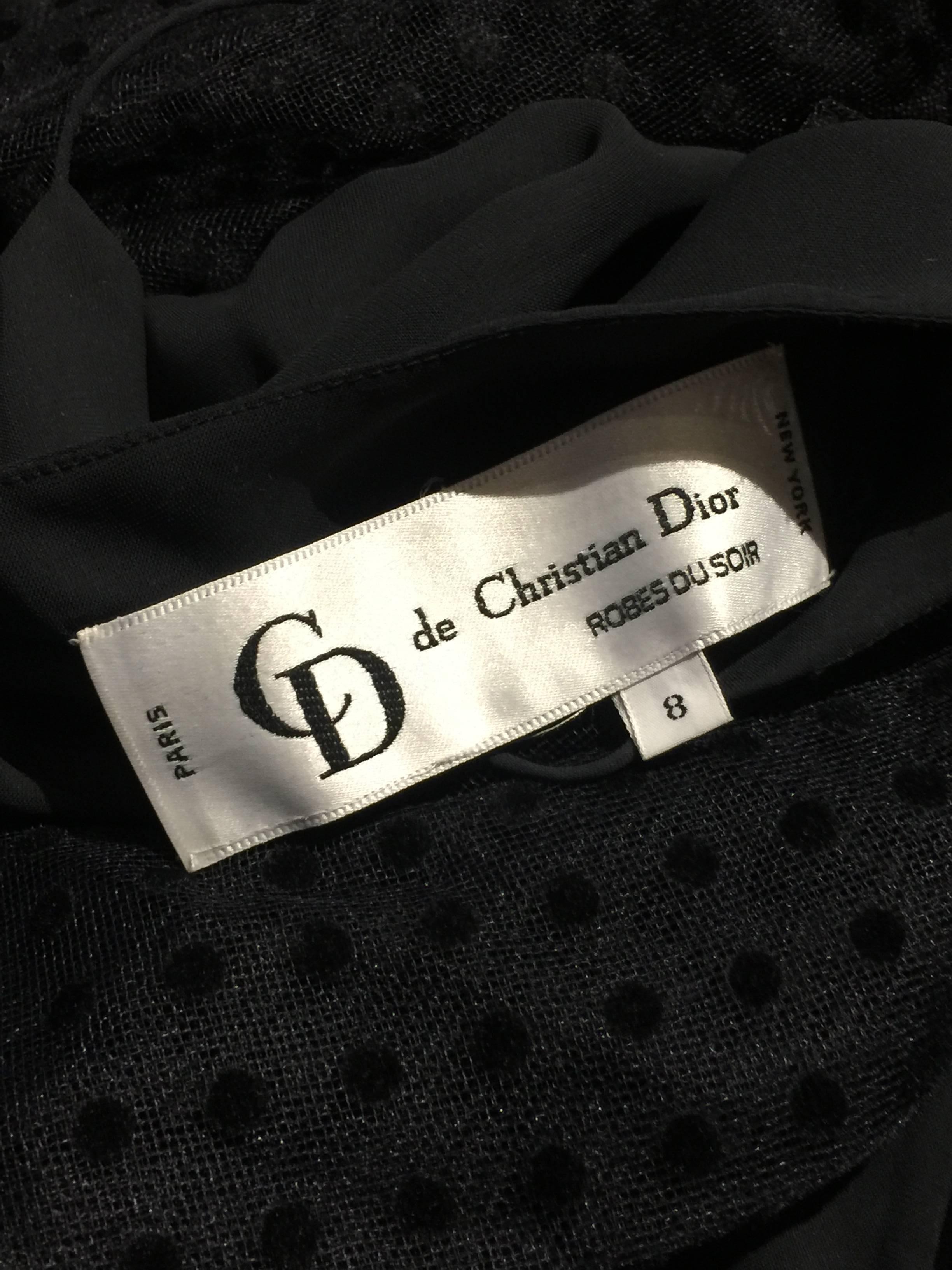Black 1980s Christian Dior Pointe D'Esprit Tulle Cocktail Dress with Ruffle Hem 