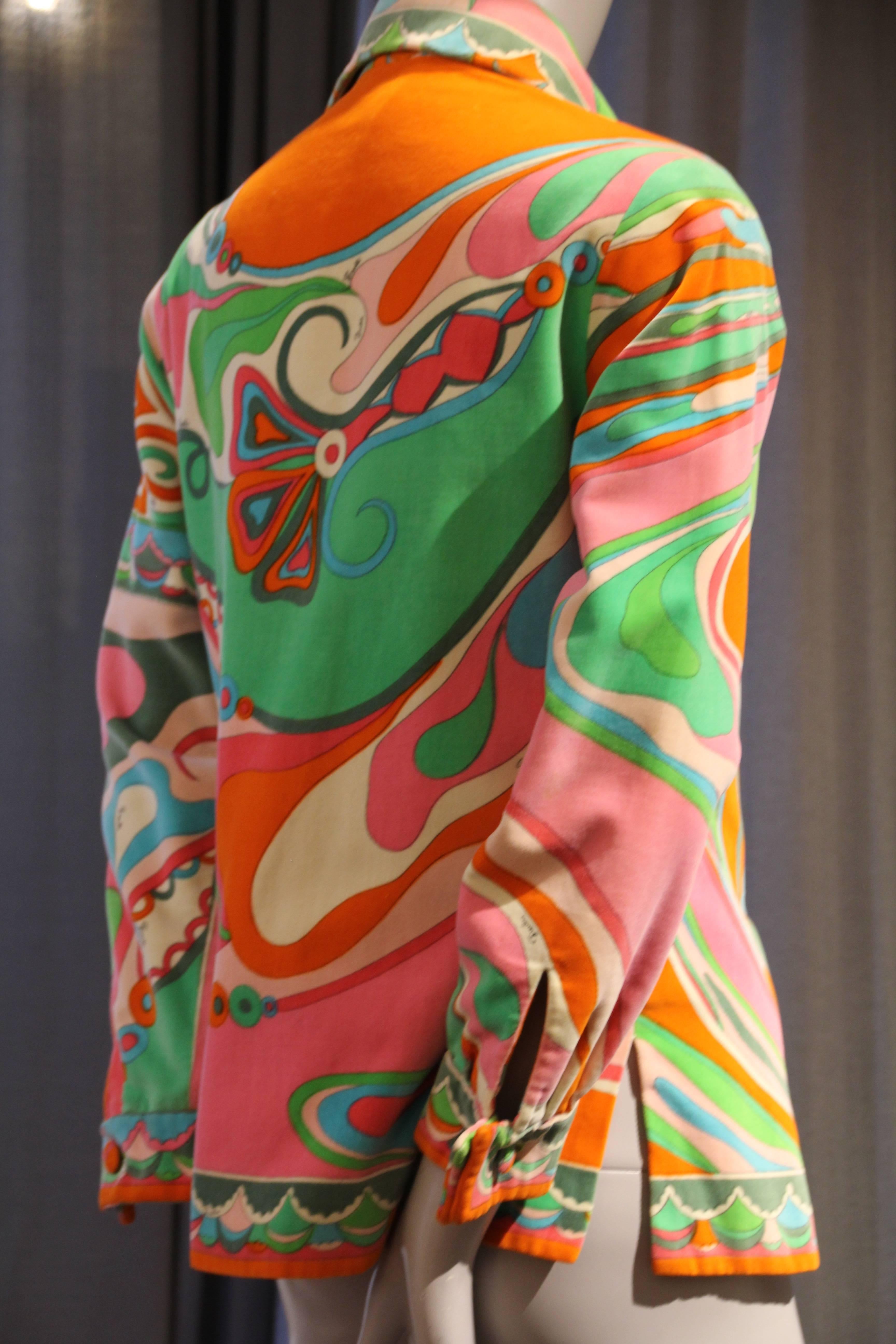 1960s Emilio Pucci Cotton Velveteen Jacket in Delicious Sorbet Palette In Excellent Condition In Gresham, OR