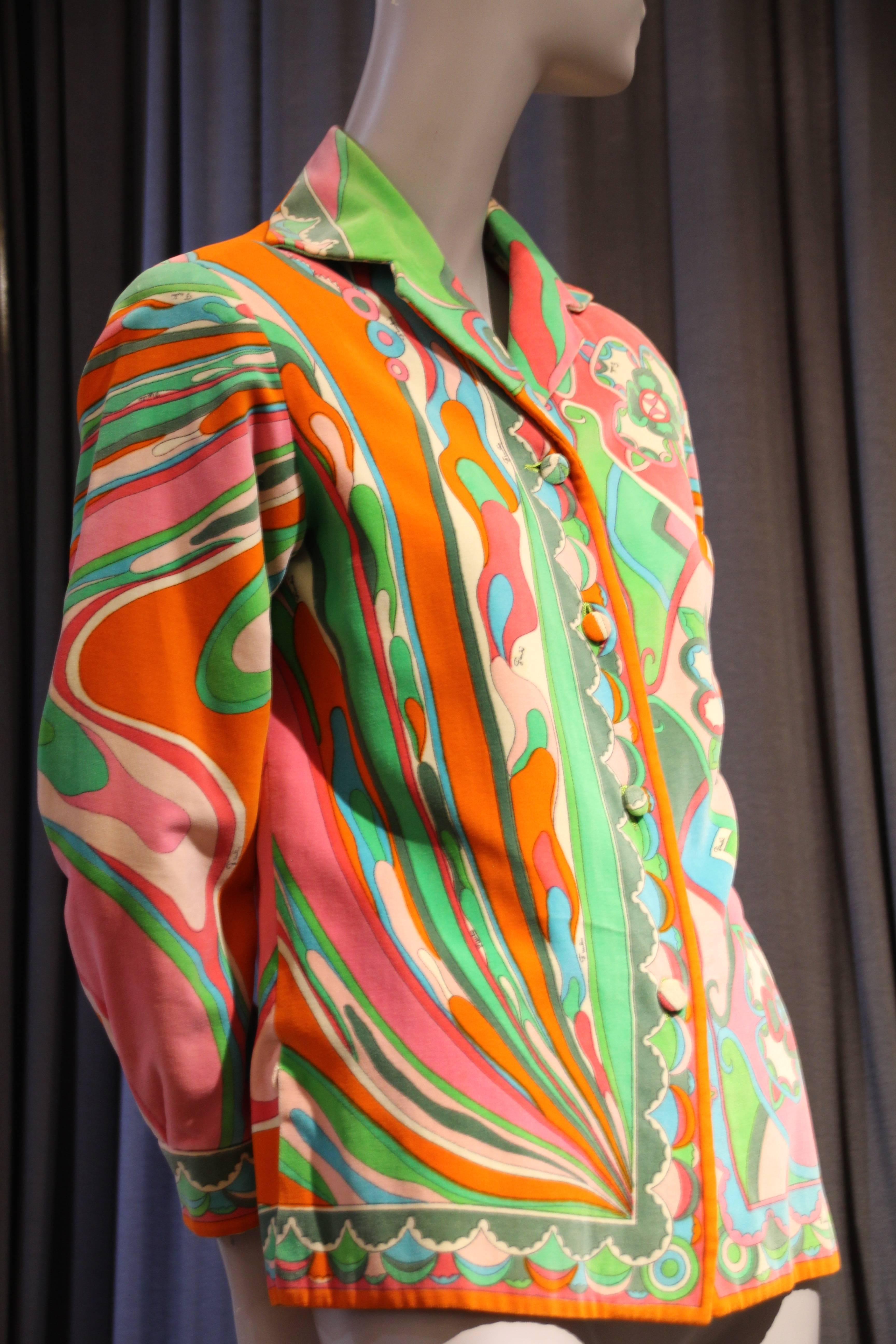 1960s Emilio Pucci Cotton Velveteen Jacket in Delicious Sorbet Palette 1