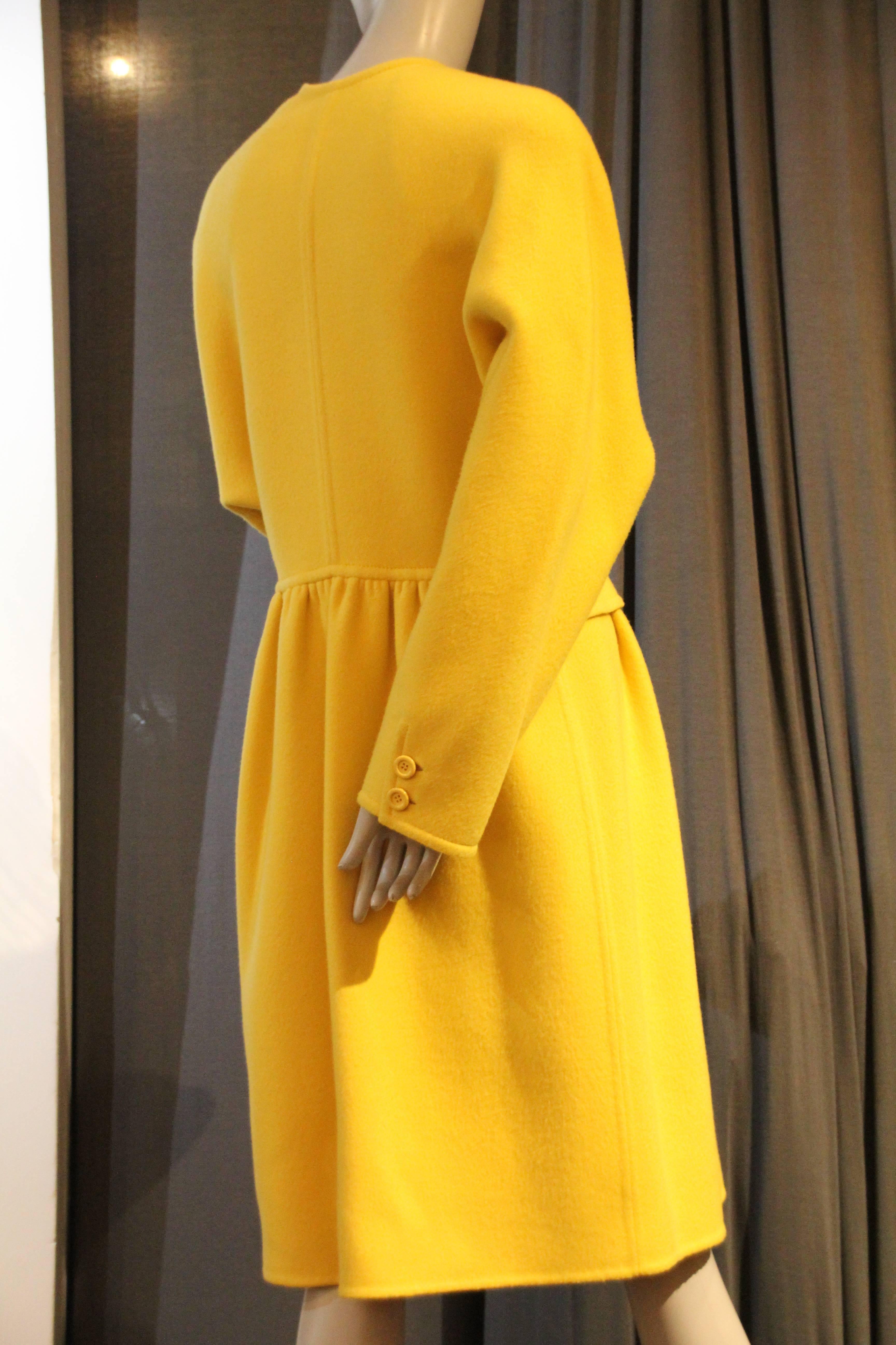 Women's 1980s Valentino Couture Cashmere Double-Breasted Yellow Coat w Full Skirt
