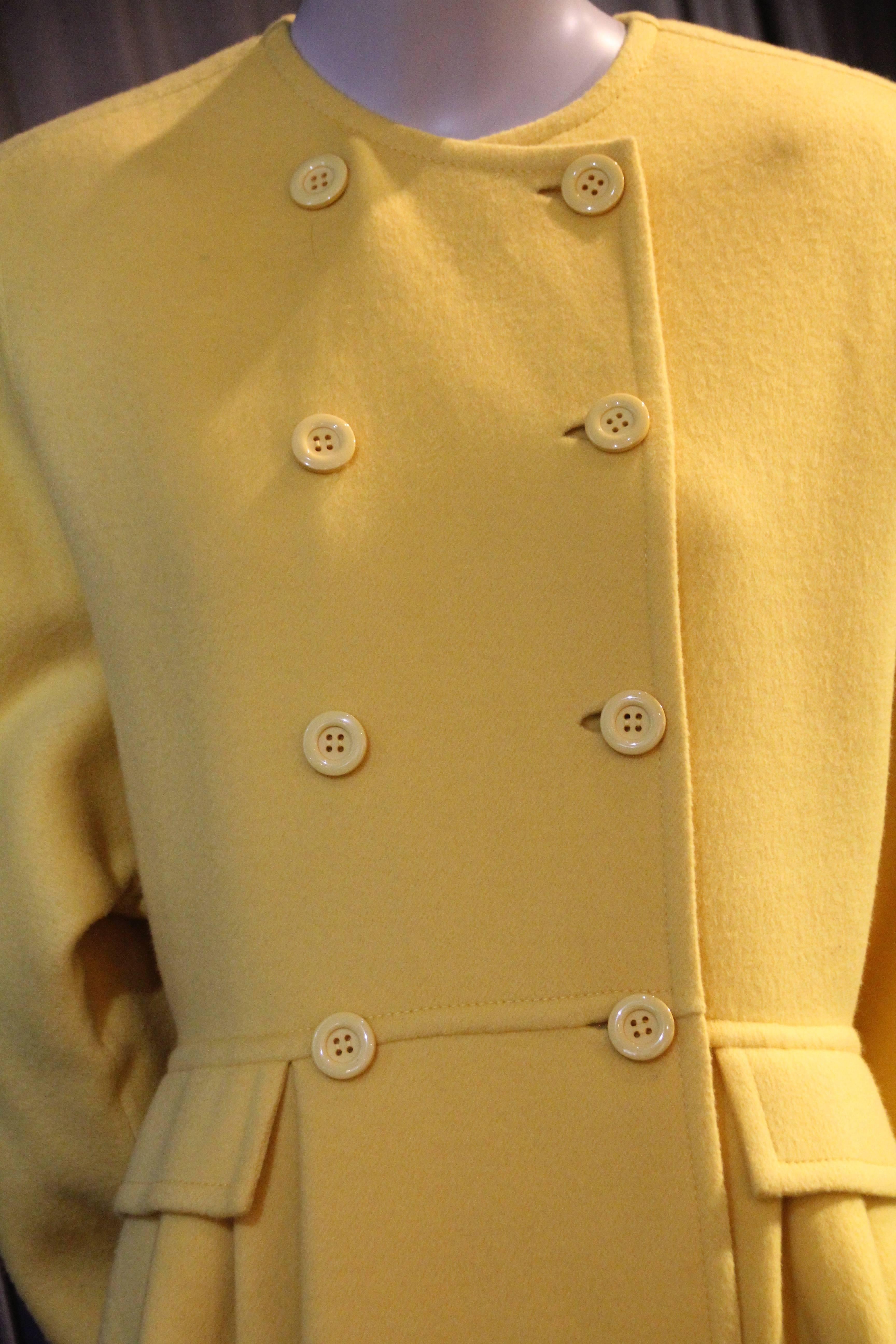 1980s Valentino Couture Cashmere Double-Breasted Yellow Coat w Full Skirt 1