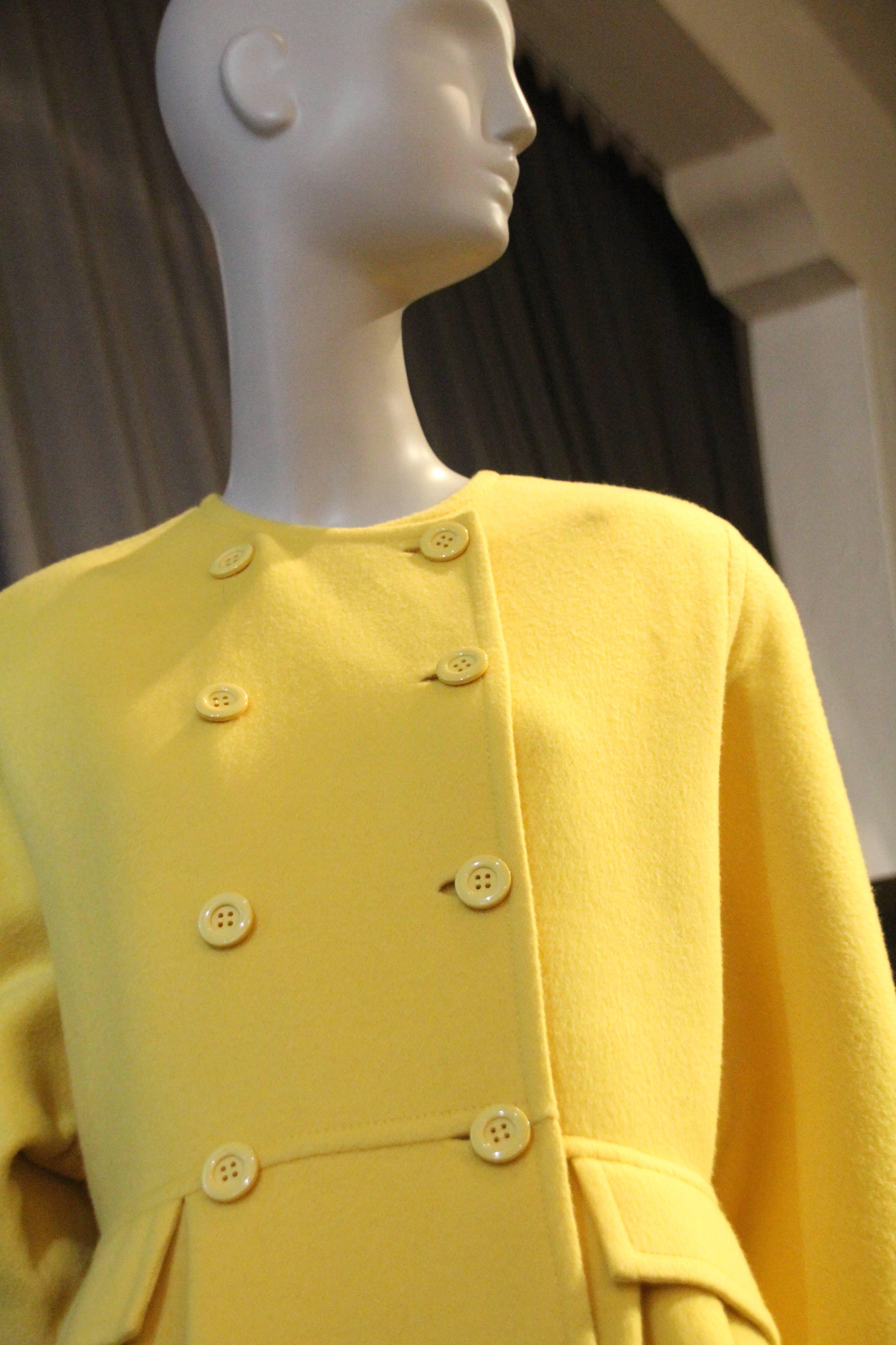 1980s Valentino Couture Cashmere Double-Breasted Yellow Coat w Full Skirt 2