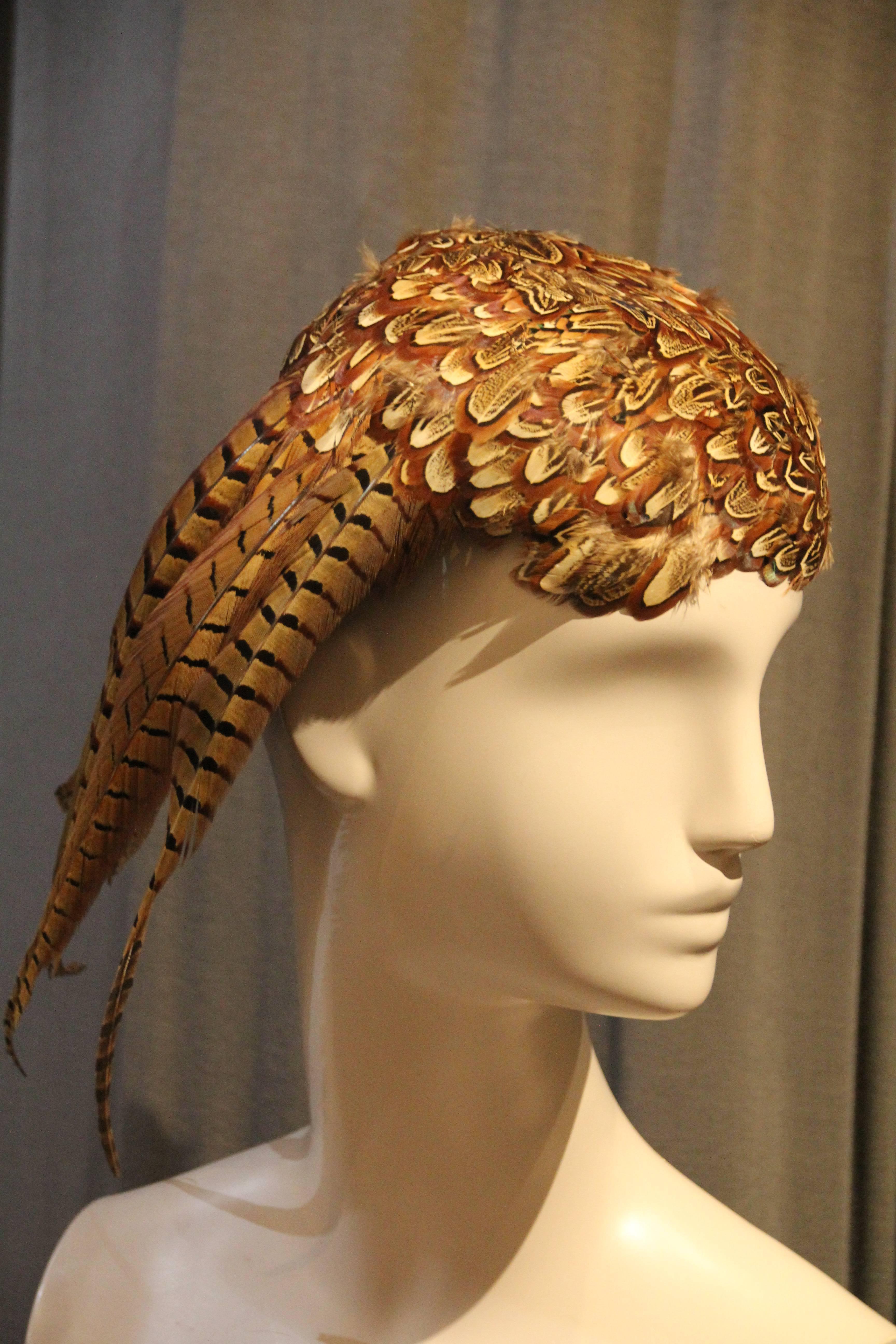 1980s Stuart Jay Pheasant Feather Hat with Side 