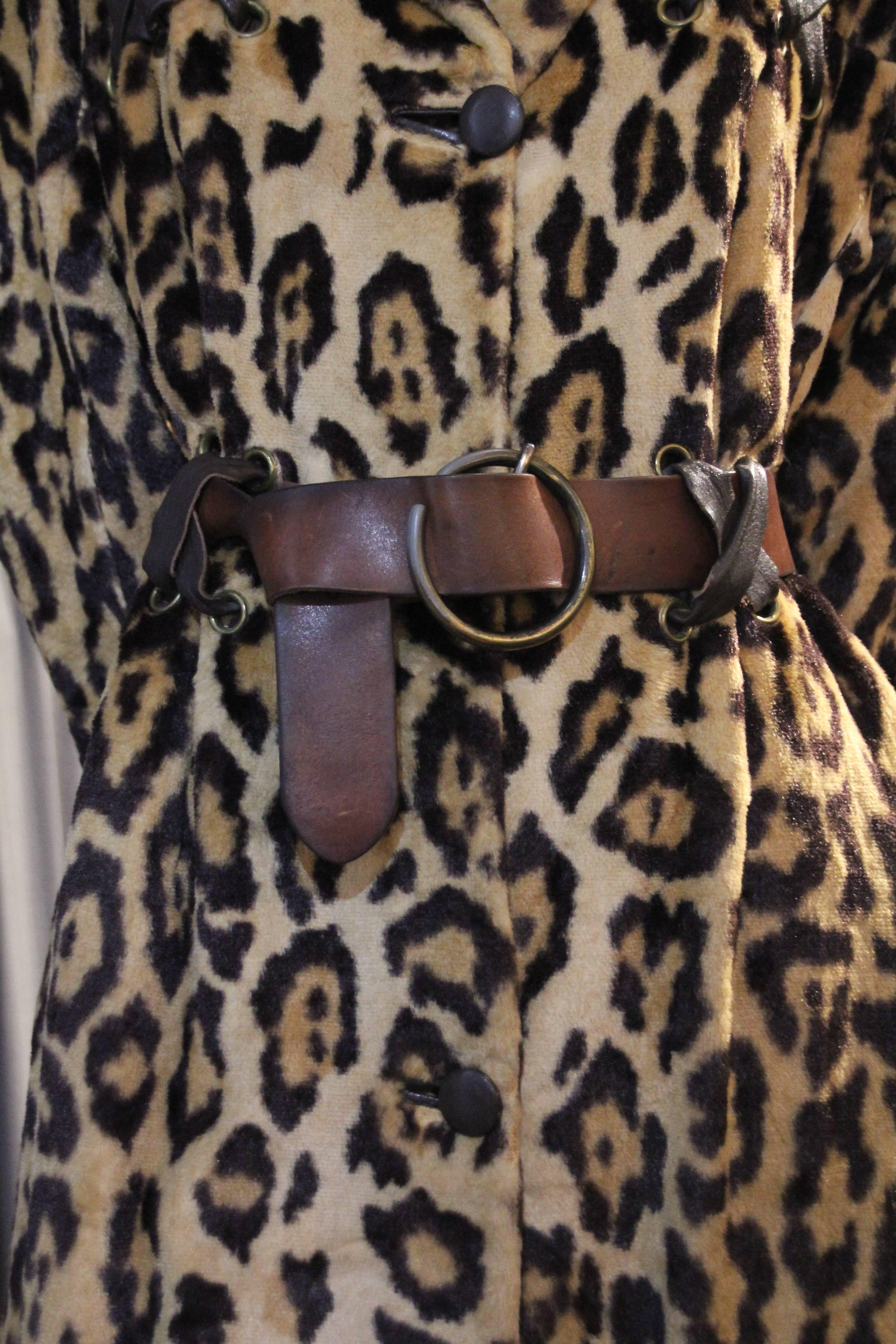 1960s English Carnaby St. Mod Faux-Leopard Fur Coat w Faux Fur Trim  In Excellent Condition In Gresham, OR