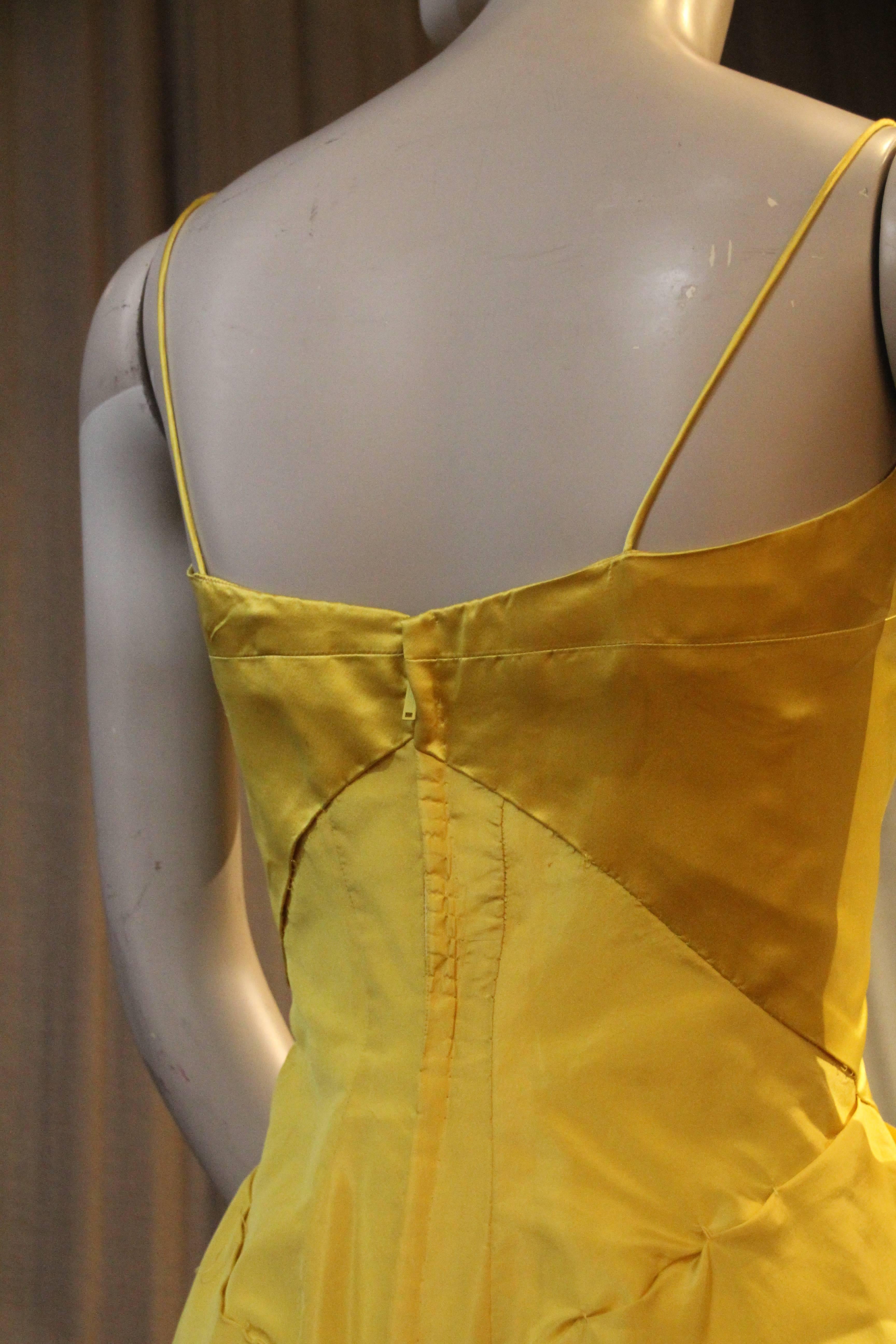 Late 1950s Philip Hulitar Canary Yellow Pouf Fishtail Cocktail Dress In Excellent Condition In Gresham, OR