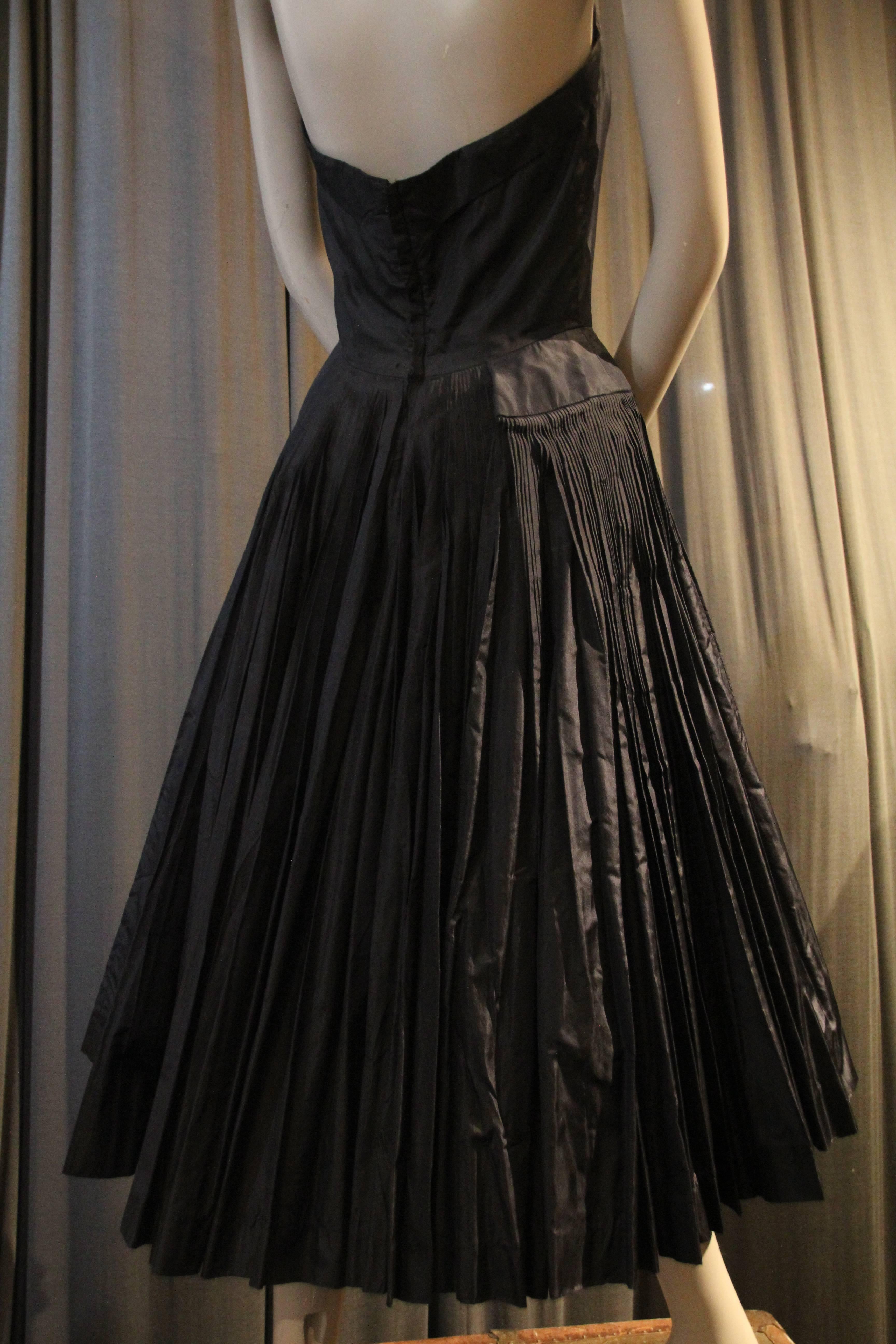 Women's 1950s James Galanos Couture Knife Pleated Silk Taffeta Halter Cocktail Dress