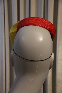 1980s Whimsical "Dot" Tilt-Style Straw Hat in Primary Red Blue and Yellow