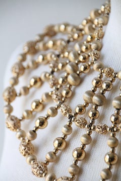 1960s Napier Egyptian-Inspired Gold-Tone and Faux Pearl Wide Beaded Collar