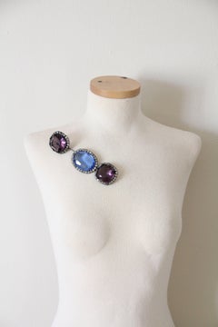 1980s Yves Saint Laurent Faceted Amethyst and Aquamarine Glass Stick Pin