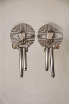 1980s Versace Disc Earrings w Large Clear Jewel