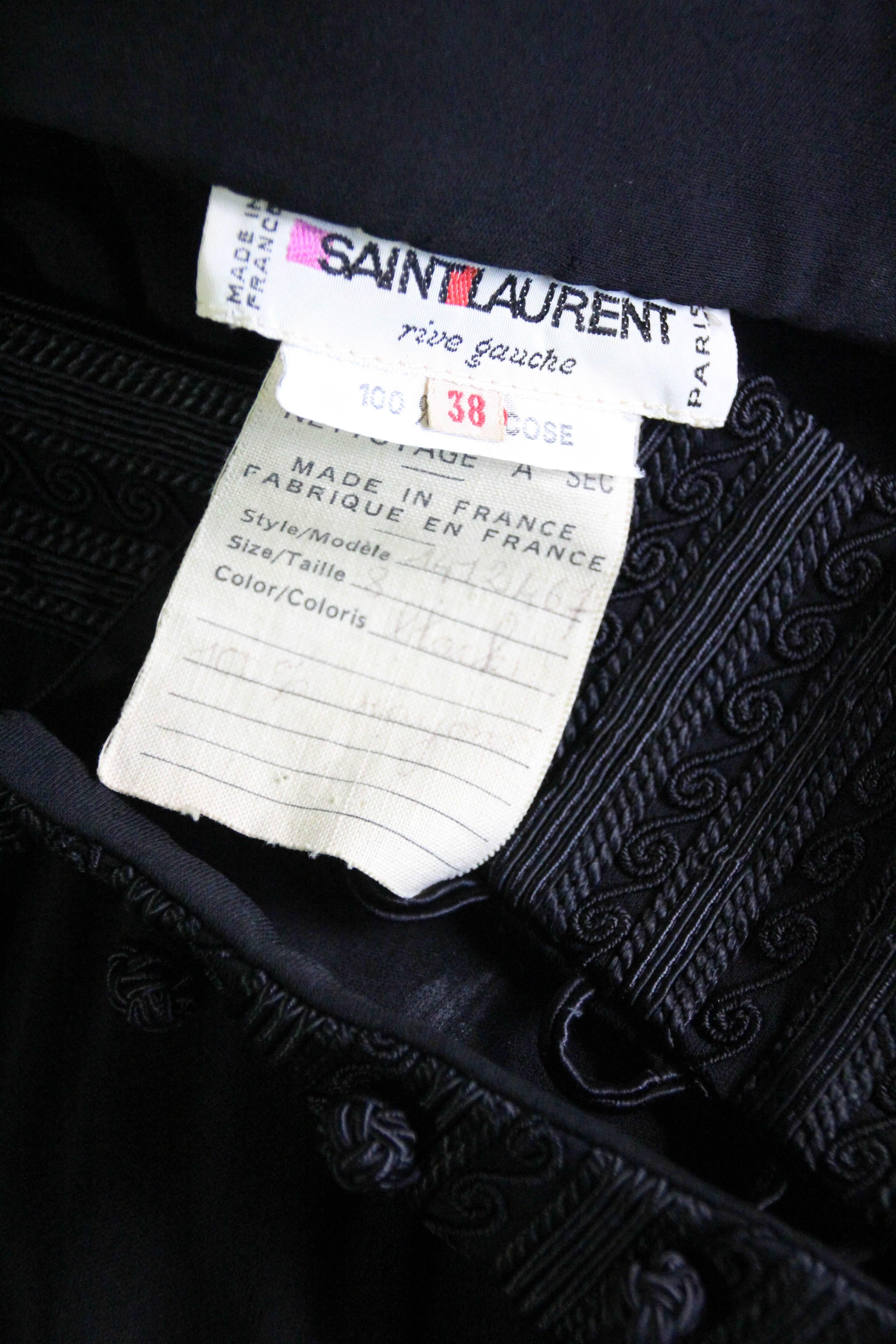 1970s Yves Saint Laurent Black Rayon Jersey Dress Square Moroccan Braid Trim For Sale 5
