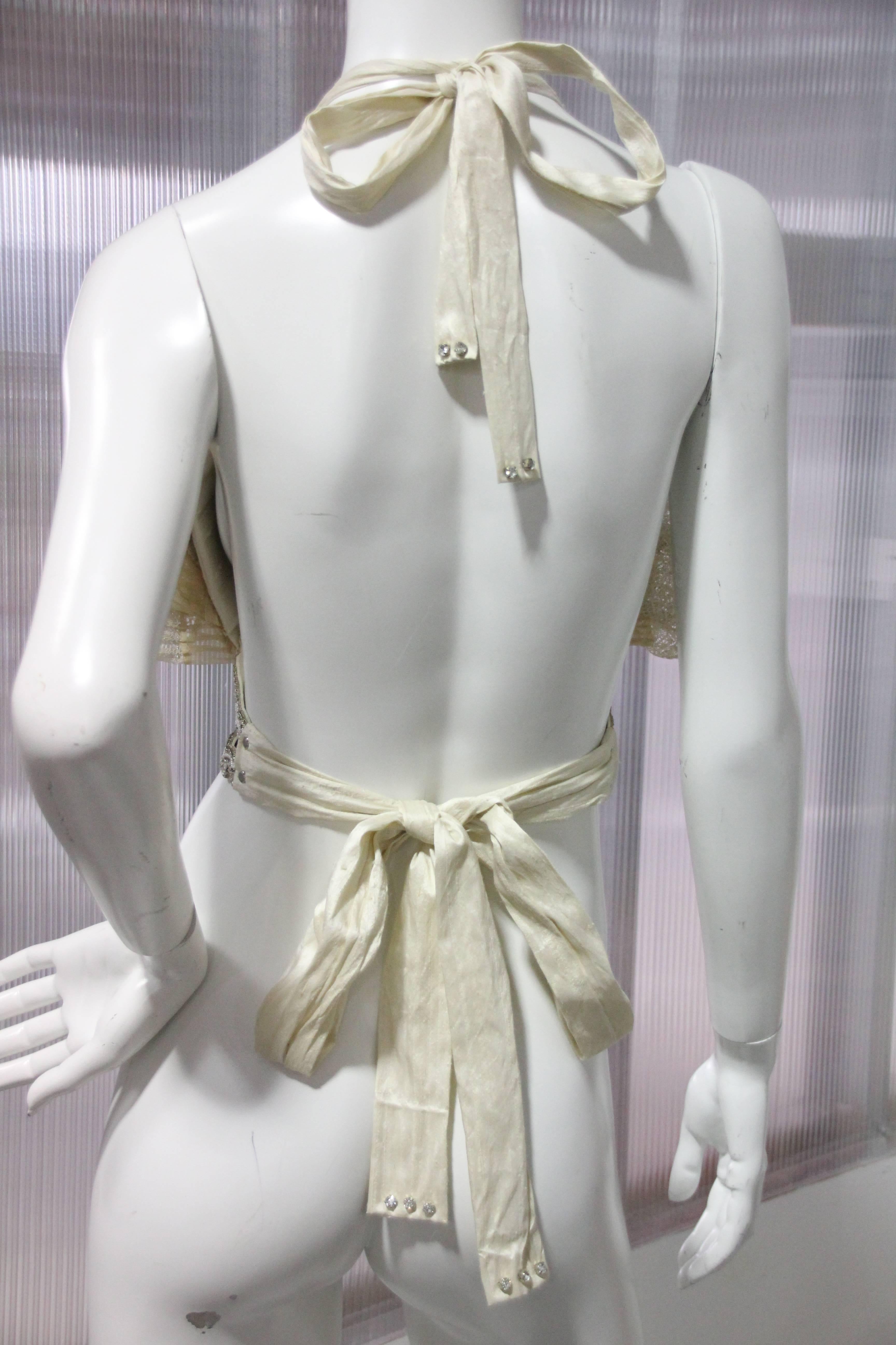 Abbreviated Victorian Cream Pleated Lace Bustier with Silk Ties at Back 1