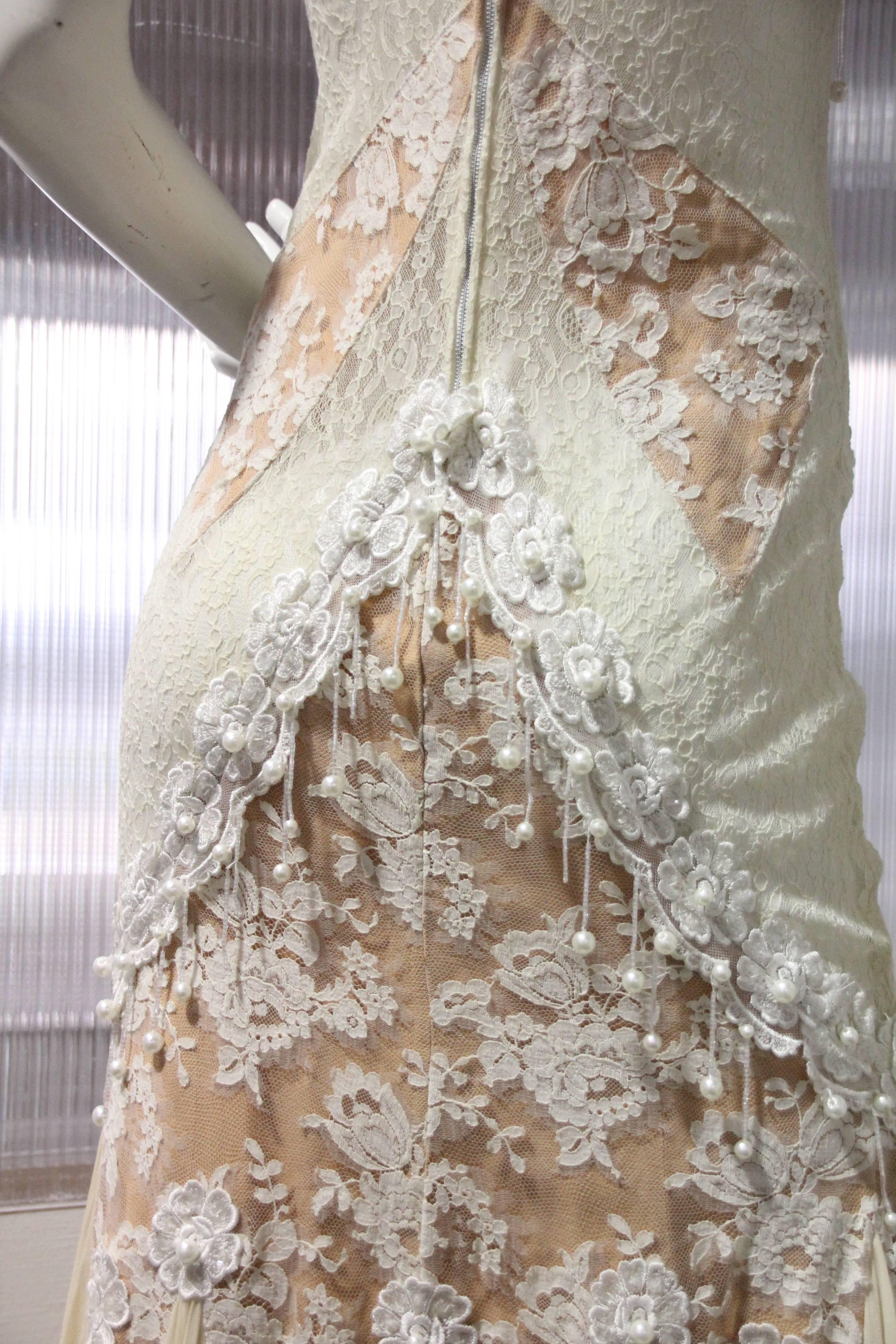 white pearl fringe hem slip dress
