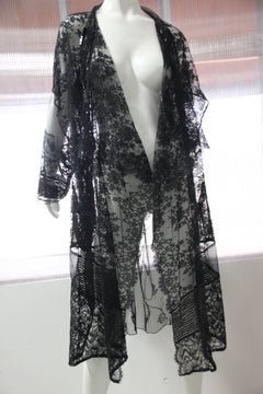 Custom-Made Mixed Vintage Lace Duster w Beaded Pockets and Draped Collar