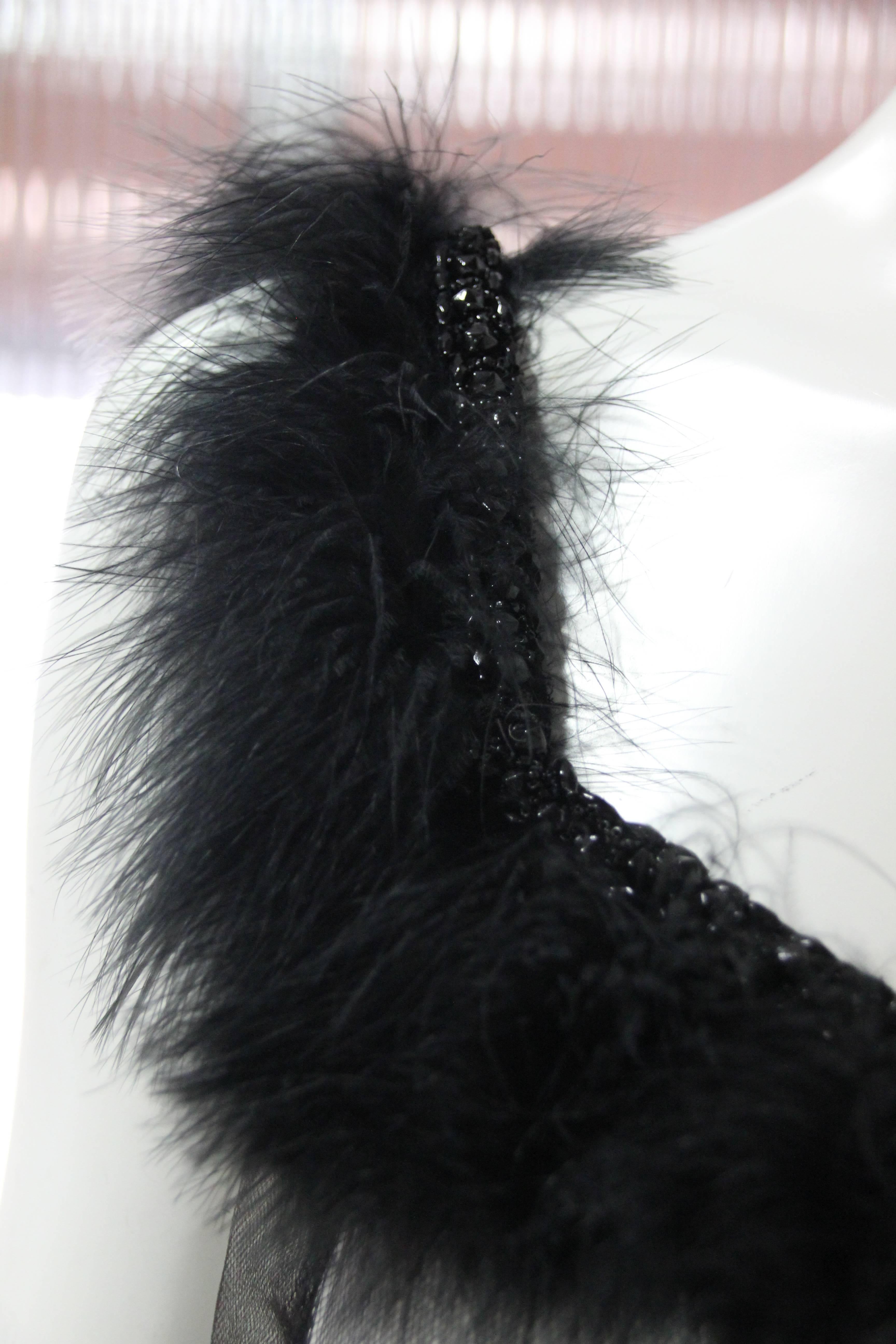 Side-Tie Tulle Teddy with 1920s Beaded Bird Applique and Black Swan's-Down Trim 5