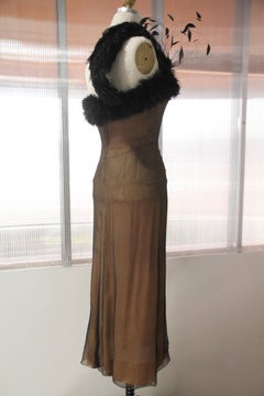 1950s Nude on Black Chiffon Strapless Cocktail Dress w Feather Flourish