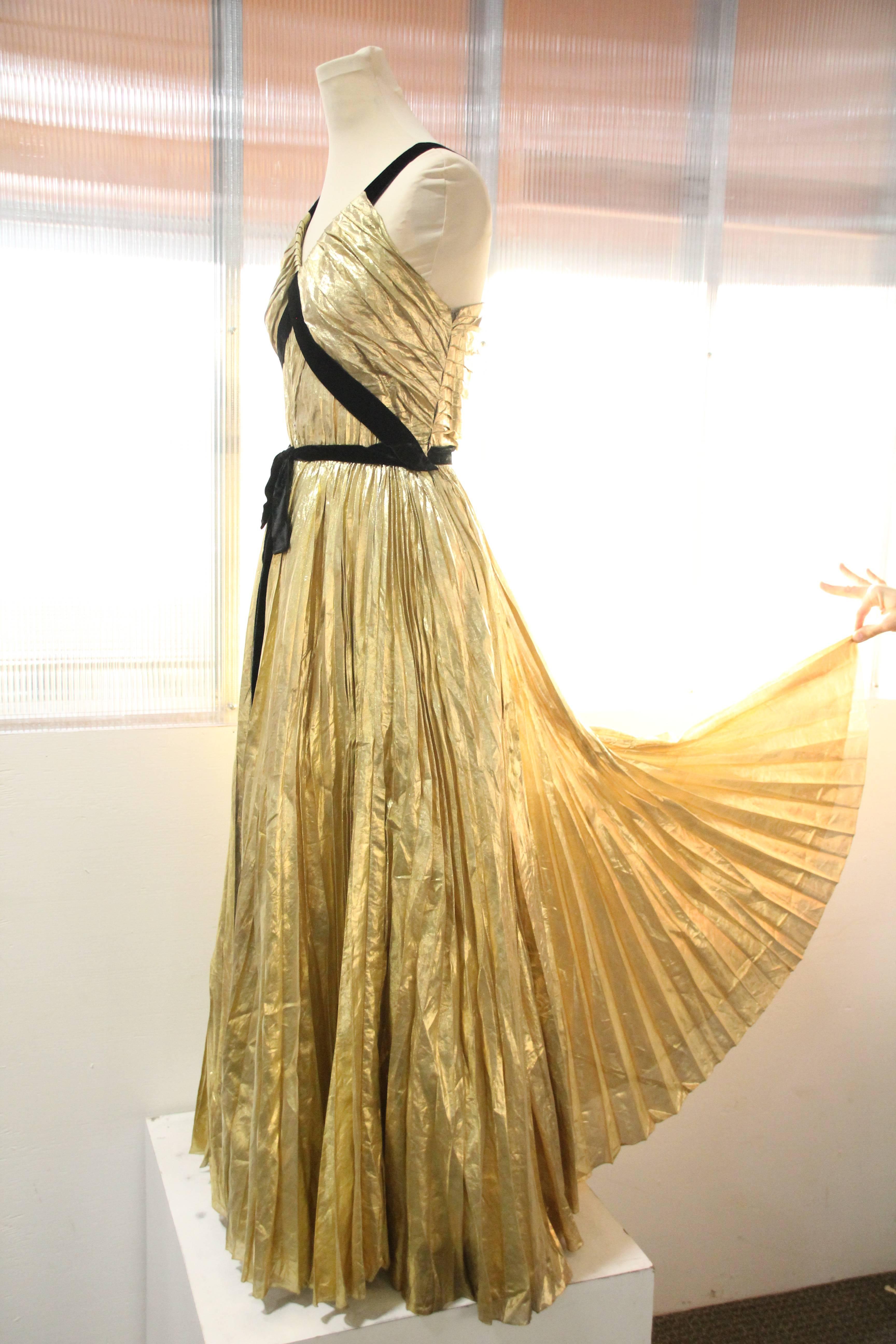 pleated gold dress