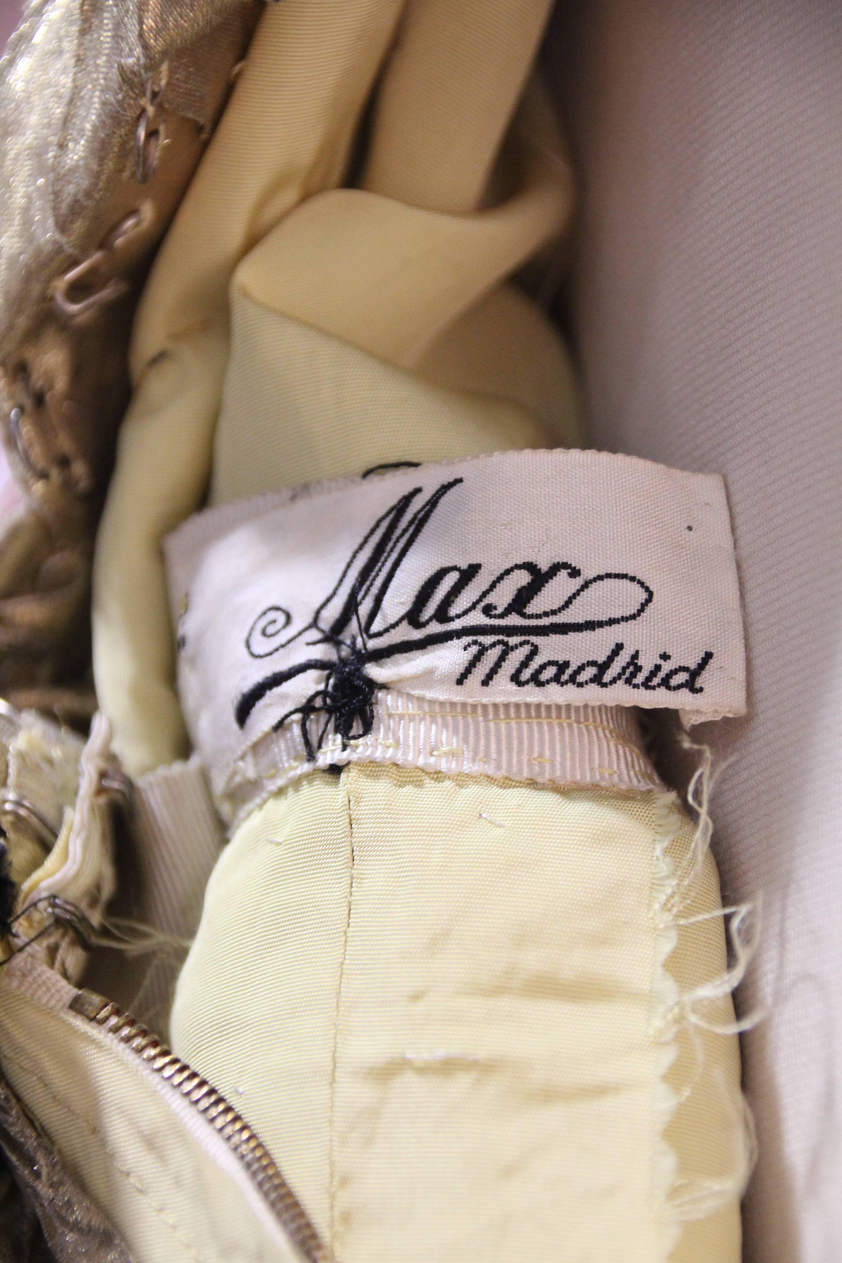 1940s Max - Madrid Sunburst Pleated Gold Foil Goddess Gown w Velvet Straps 1