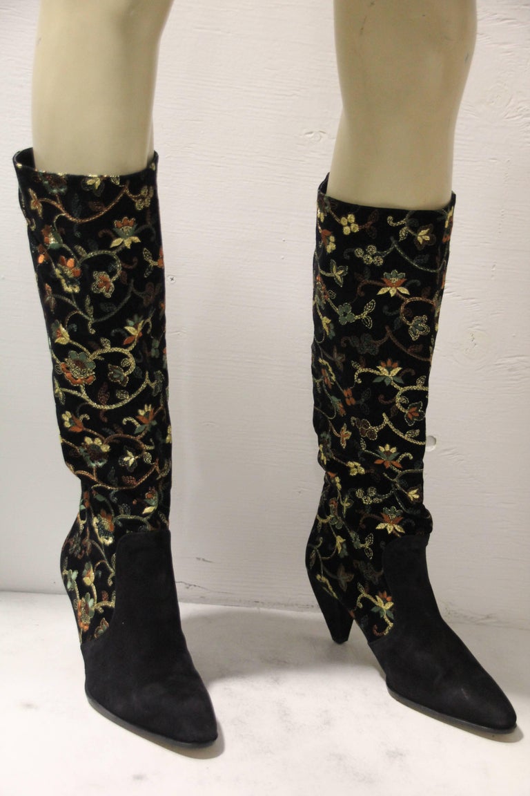 Nando Muzi Metallic Embroidered Velvet Boots, 1980s For Sale at 1stDibs