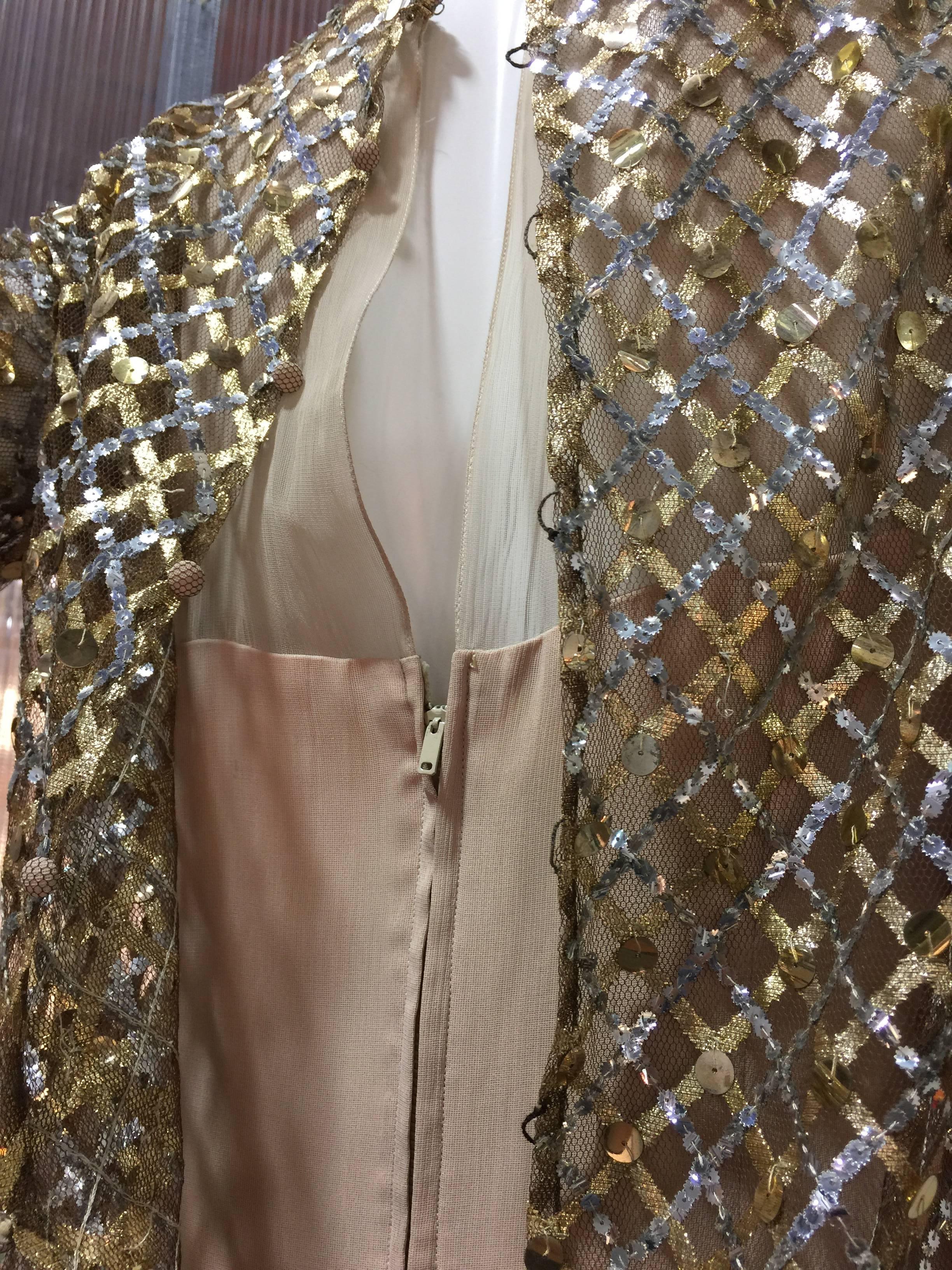 1960s Gold & Bronze Sequin A-Line Net Cocktail Dress In Excellent Condition In Gresham, OR