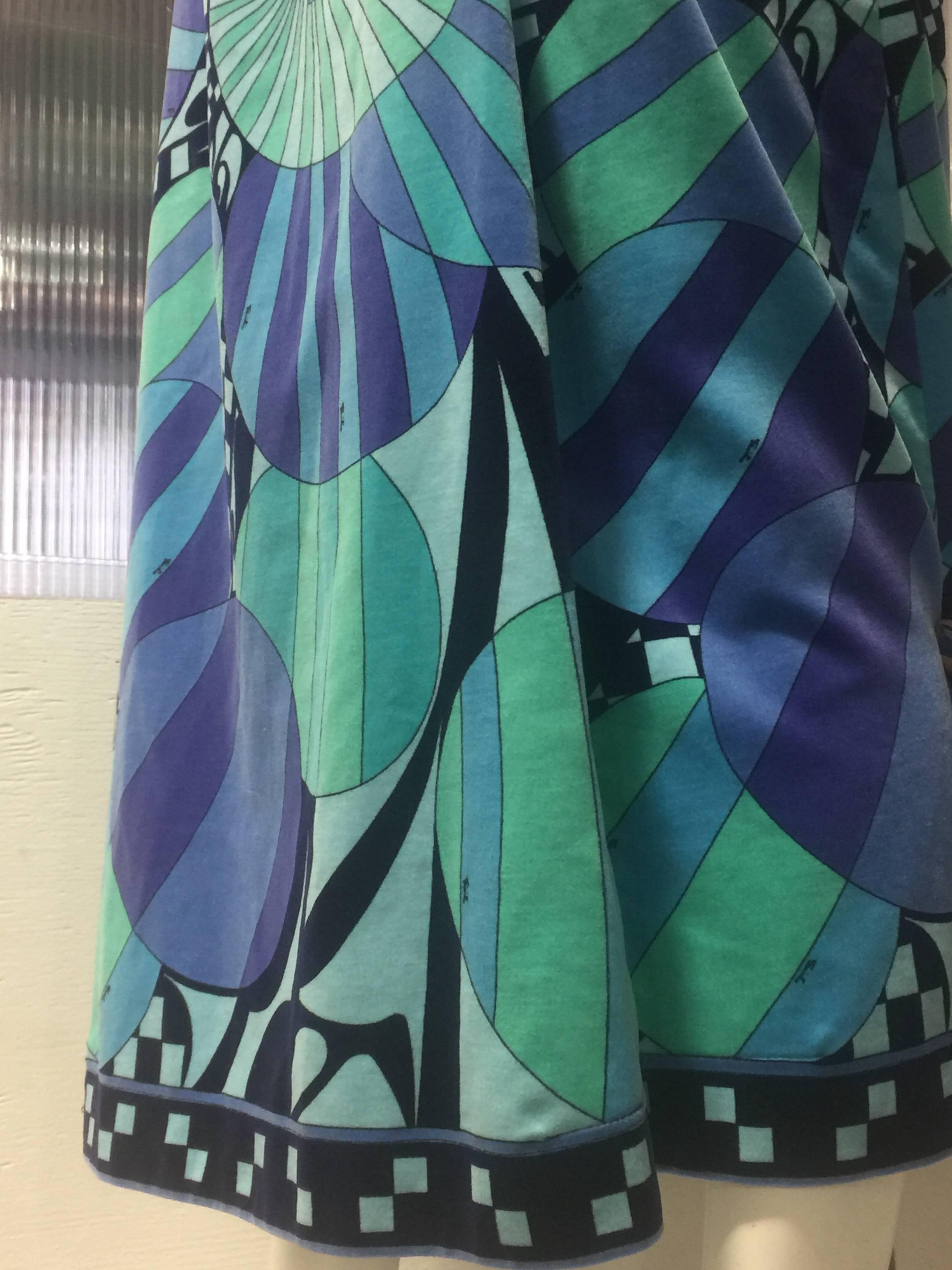 1960s Emilio Pucci Cotton Velvet Iconic Geometric Print A-Line Skirt  In Excellent Condition In Gresham, OR