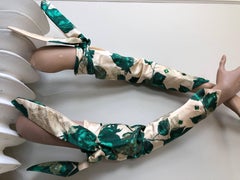 1950s Elegant Spring Floral Silk Brocade Gauntlets W/ Decorative Tie & Button
