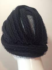 1960s Christian Dior Navy Blue Straw and Tulle Turban