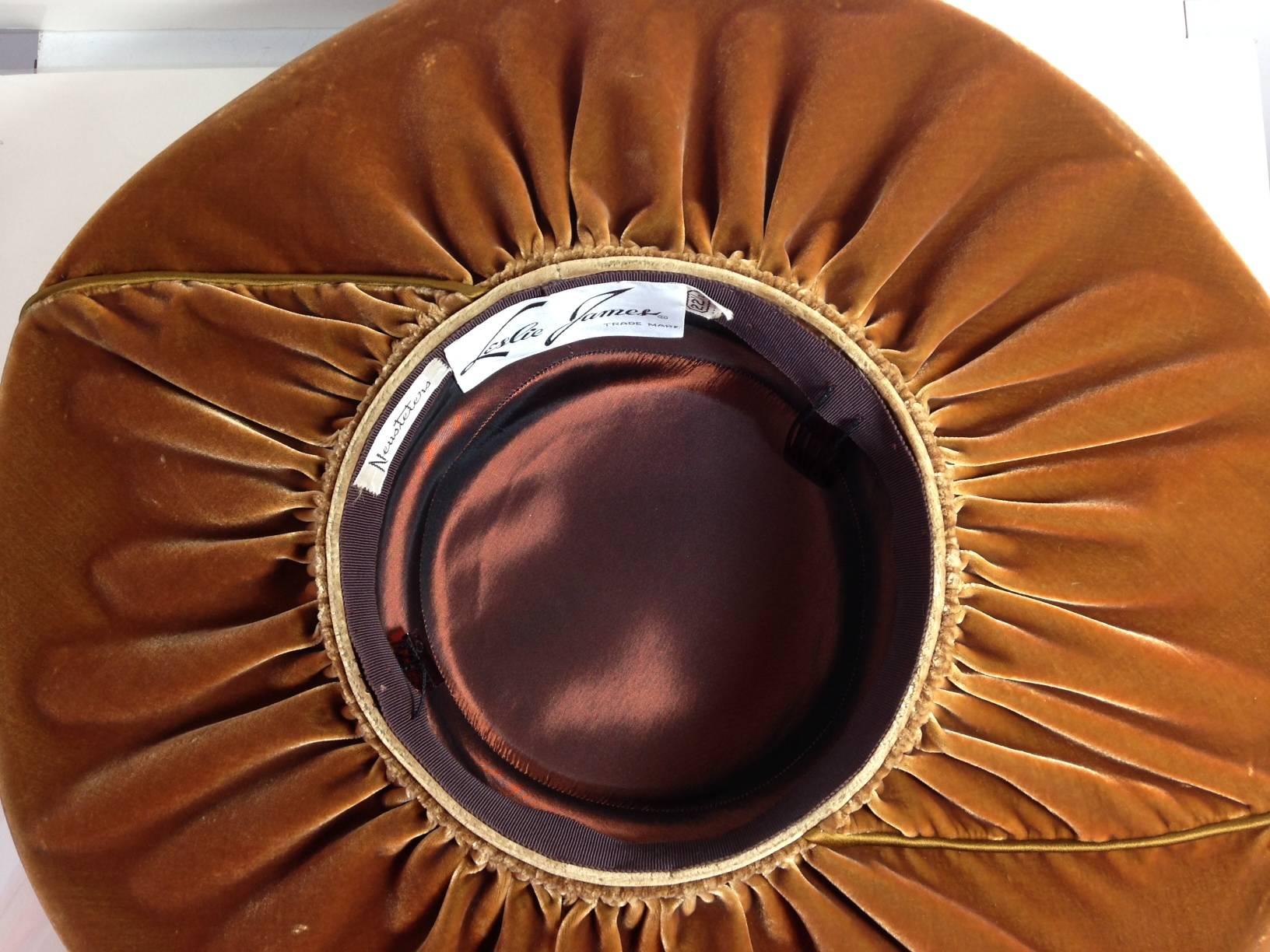 Brown 1940s Leslie James Tobacco Velvet Avant Garde Structured Cartwheel Hat