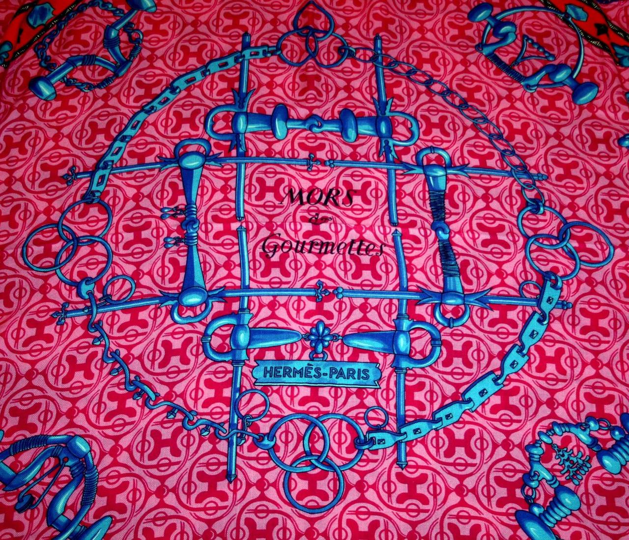 Hermès Pink Red Blue Mors et Gourmettes Remix GM Shawl In New Condition In New York City & Hamptons, NY