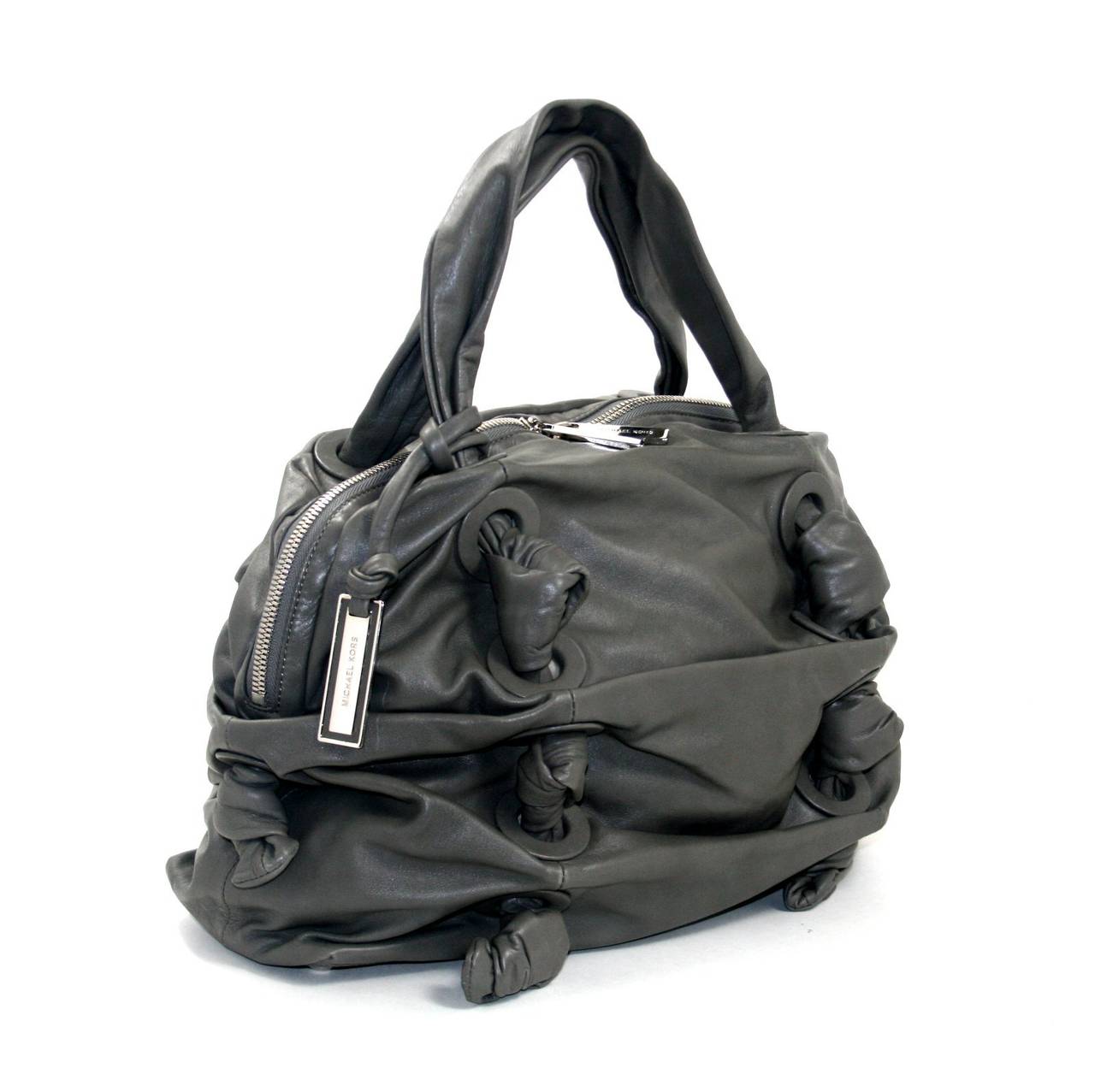 Michael Kors Slate Grey Leather Zuma Satchel RUNWAY collection In Excellent Condition In New York City & Hamptons, NY