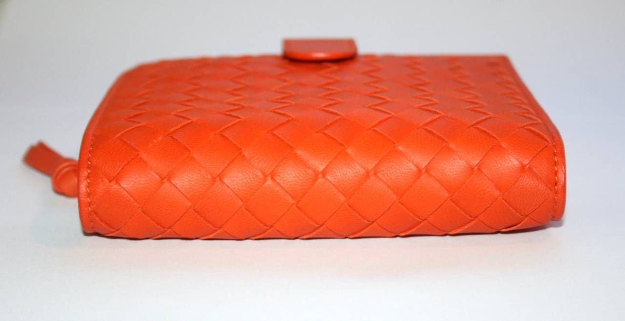 Women's Bottega Veneta Orange Woven Leather Small Wallet