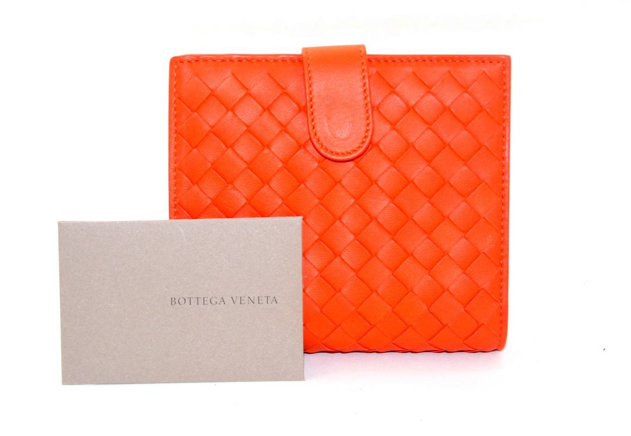 Bottega Veneta Orange Woven Leather Small Wallet 5