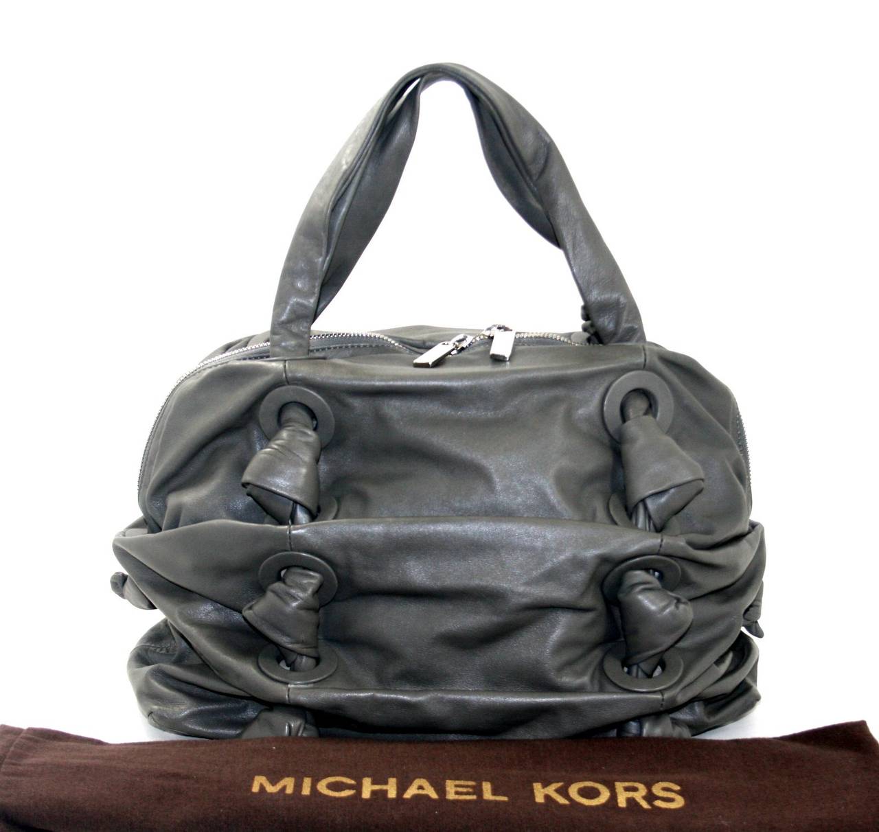 Michael Kors Slate Grey Leather Zuma Satchel RUNWAY collection 5