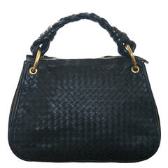 Bottega Veneta Black Leather Three Zipper Intrecciato Bag