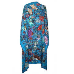 Hermès Blue Fleurs et Papillons de Tissus Cashmere GM Shawl