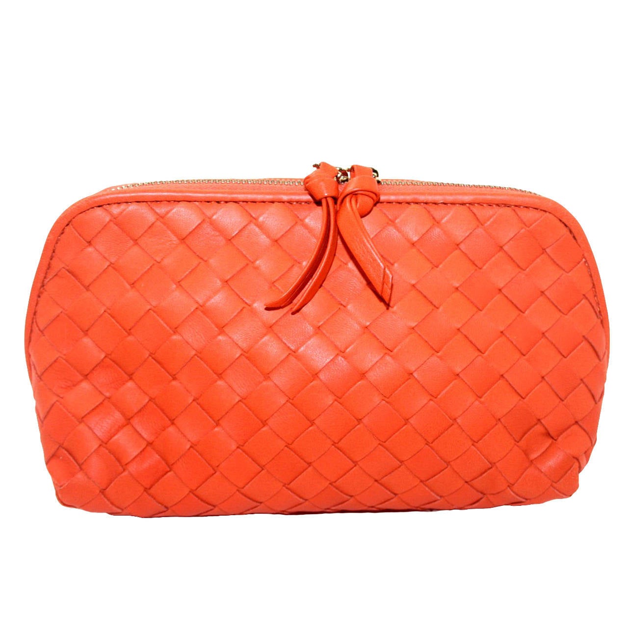 Bottega Veneta Orange Woven Leather Cosmetic Case