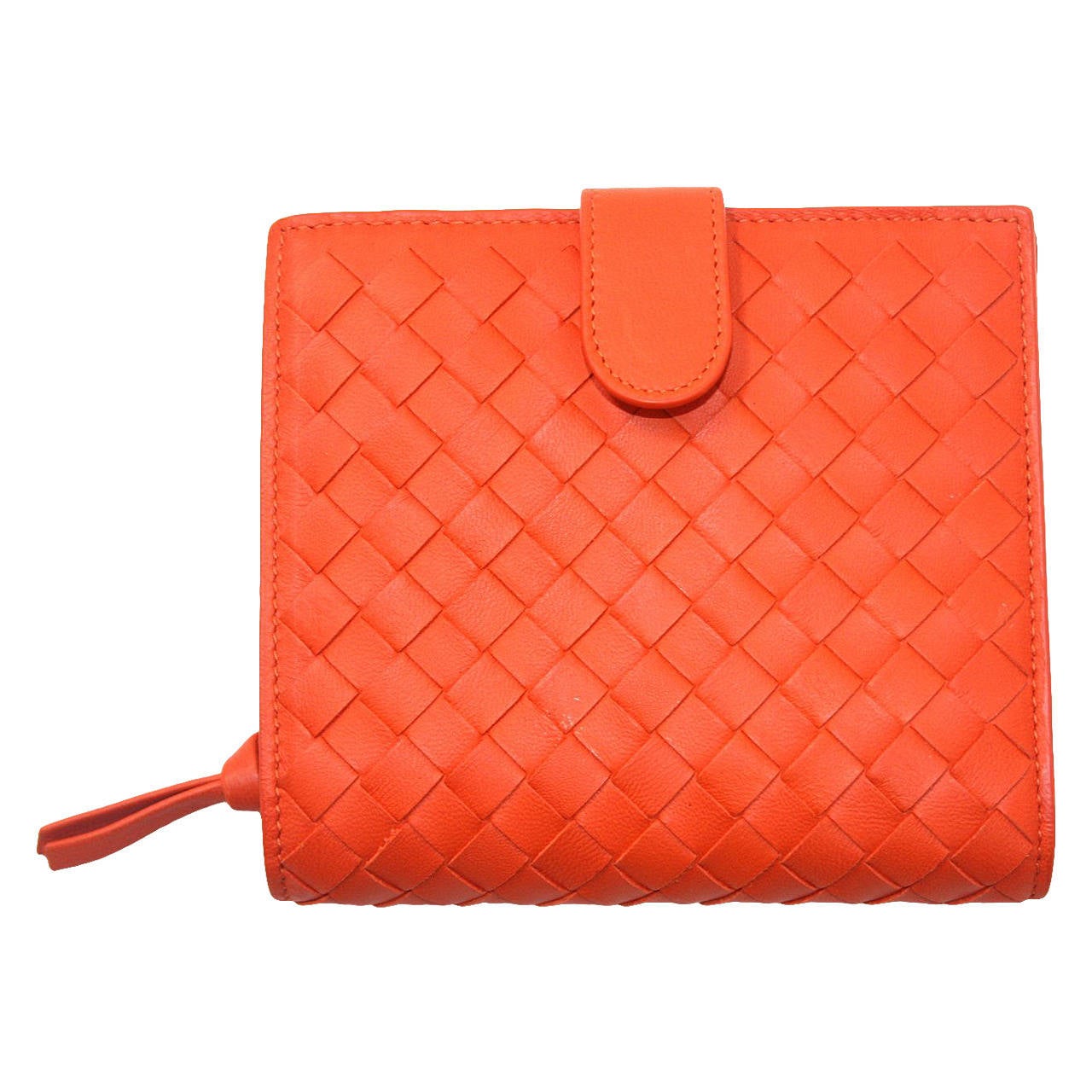 Bottega Veneta Orange Woven Leather Small Wallet