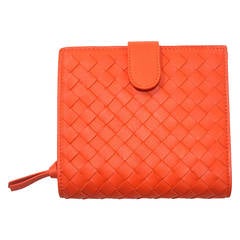 Bottega Veneta Orange Woven Leather Small Wallet